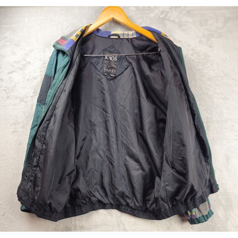 Vtg Kaos Sport Windbreaker Jacket Men Medium Black Green Patchwork Colorblock - Picture 5 of 6